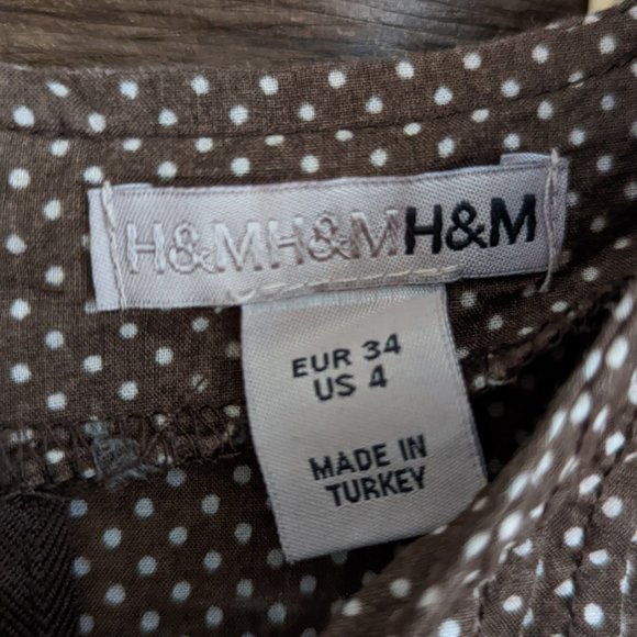 H&M Women's Brown Polka Dot Babydoll Mini Dress (Sz 4 fits like XS/US 2) - Picture 2 of 5